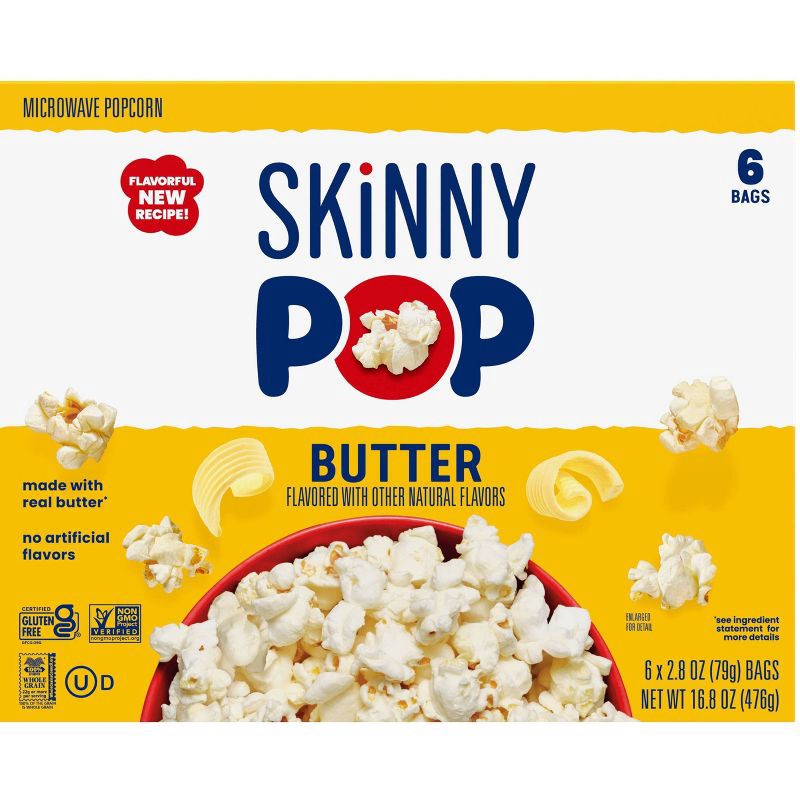 slide 1 of 11, SkinnyPop Butter Microwave Popcorn Multipack - 16.8oz/6ct, 16.8 oz, 6 ct