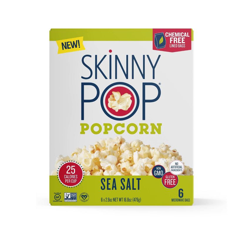 slide 2 of 4, SkinnyPop Sea Salt Microwave Popcorn Multipack - 16.8oz/6ct, 16.8 oz, 6 ct