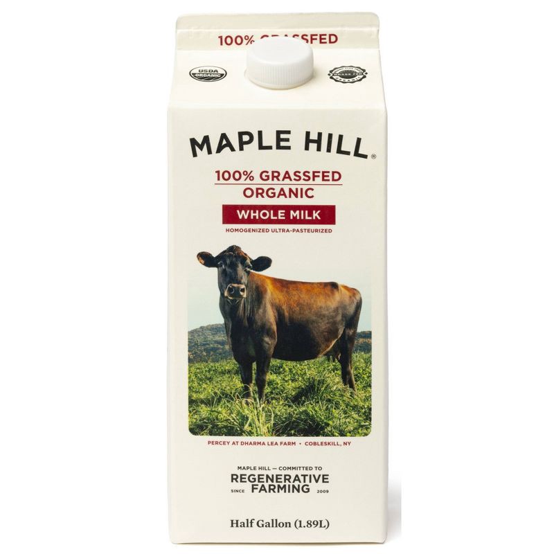 slide 1 of 4, Maple Hill Creamery 100% Grassfed Organic Whole Milk - 0.5gal, 1/2 gal