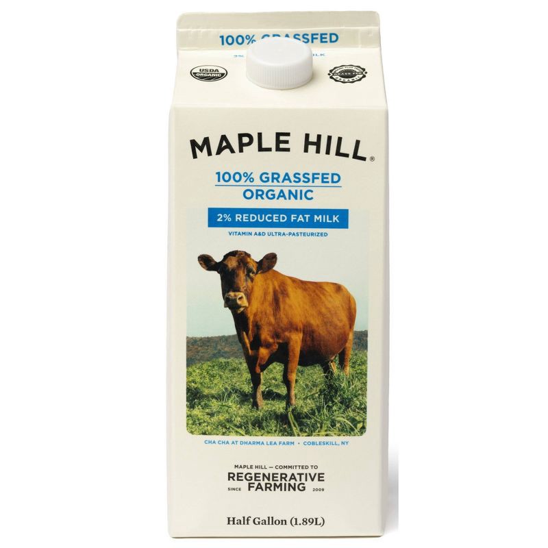 slide 1 of 4, Maple Hill Creamery 100% Grassfed Organic 2% Reduced Fat Milk - 0.5gal, 1/2 gal