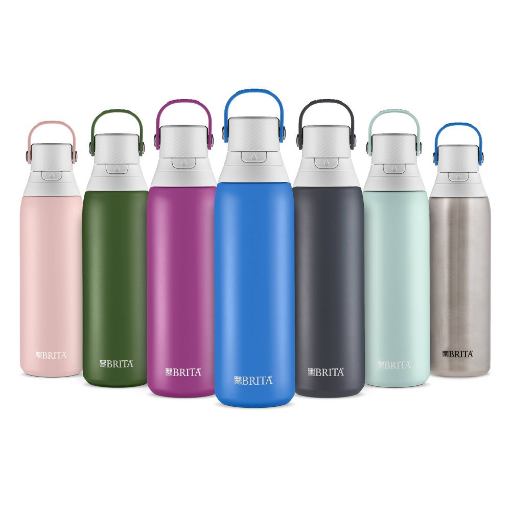 slide 2 of 7, Brita 20oz Premium Double-Wall Stainless Steel Insulated Filtered Water Bottle - Pink, 1 ct