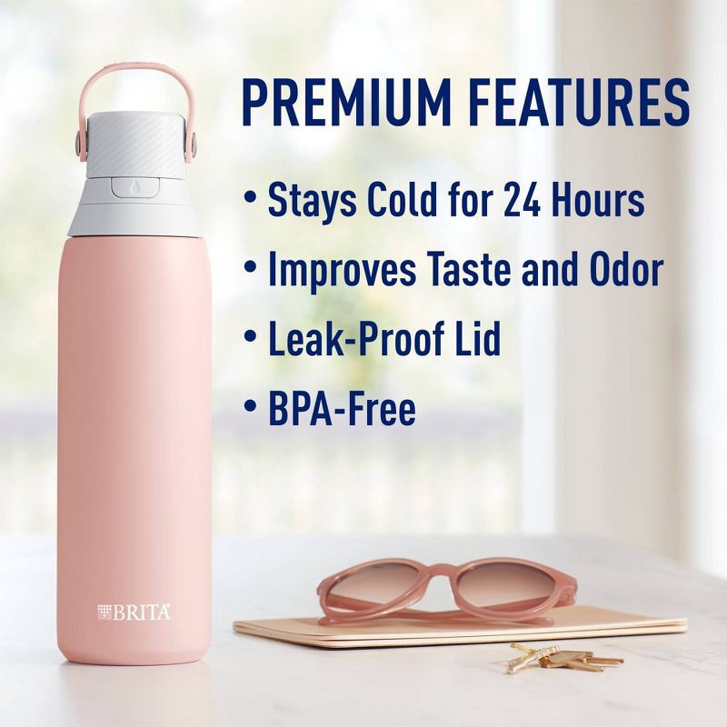 slide 3 of 11, Brita 20oz Premium Double-Wall Stainless Steel Insulated Filtered Water Bottle - Pink, 1 ct