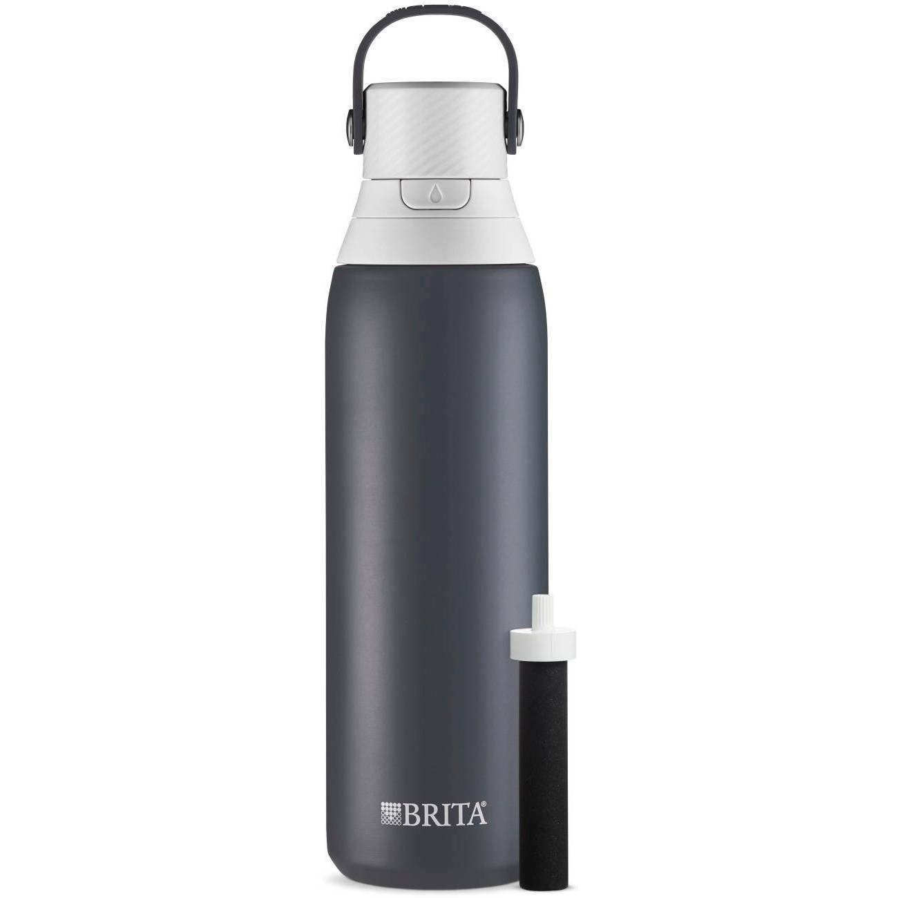 slide 1 of 9, Brita 20oz Premium Double-Wall Stainless Steel Insulated Filtered Water Bottle - Dark Gray, 1 ct