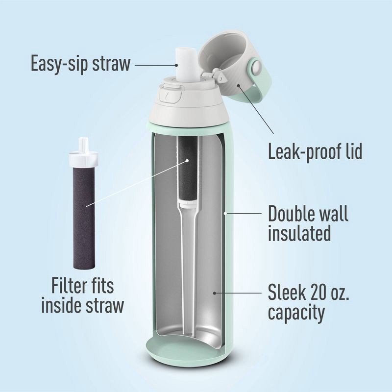 slide 4 of 9, Brita 20oz Premium Double Wall Stainless Steel Insulated Filtered Water Bottle - Light Blue, 20 oz