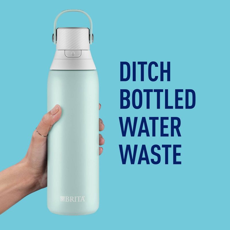 slide 6 of 10, Brita 20oz Premium Double Wall Stainless Steel Insulated Filtered Water Bottle - Light Blue: Reusable Kids Bottle, 20 oz