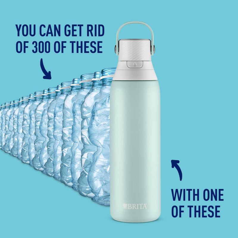slide 5 of 9, Brita 20oz Premium Double Wall Stainless Steel Insulated Filtered Water Bottle - Light Blue: Reusable Kids Bottle, 20 oz