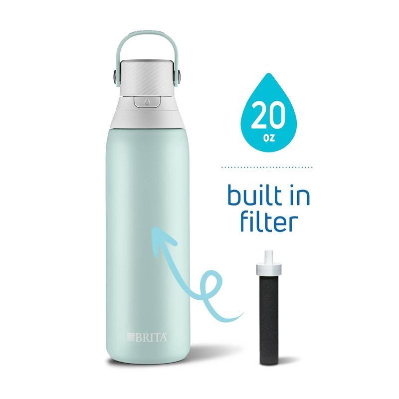 slide 4 of 9, Brita 20oz Premium Double Wall Stainless Steel Insulated Filtered Water Bottle - Light Blue: Reusable Kids Bottle, 20 oz