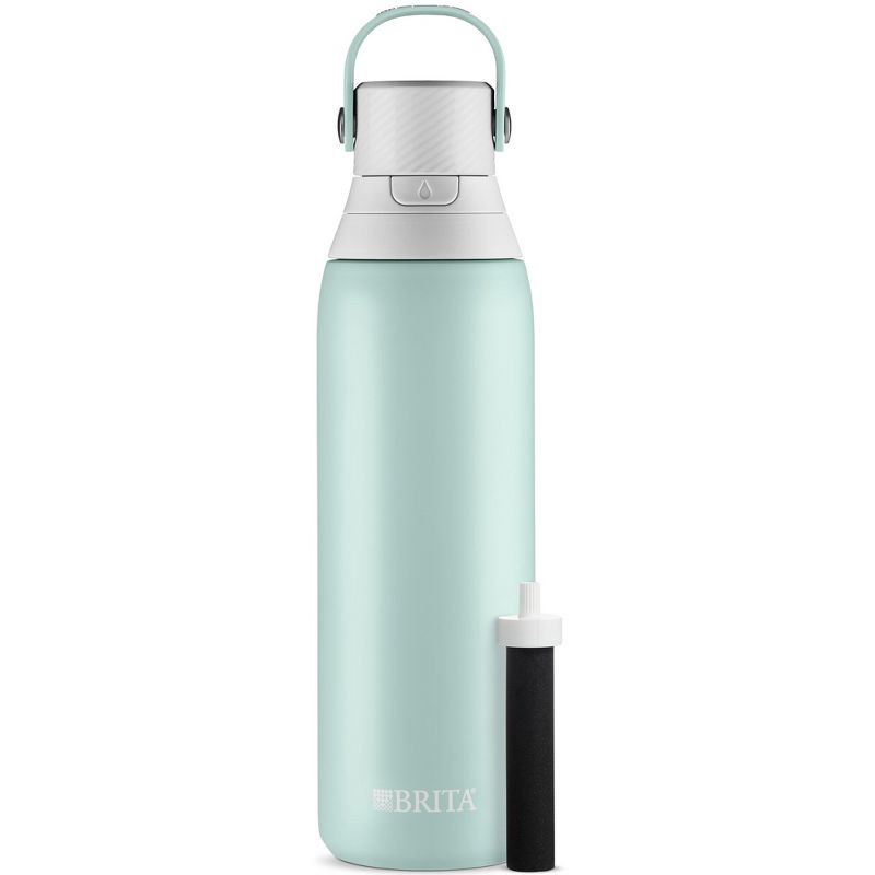 slide 1 of 9, Brita 20oz Premium Double Wall Stainless Steel Insulated Filtered Water Bottle - Light Blue, 20 oz