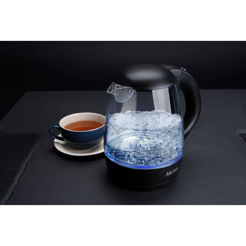 slide 3 of 5, Aroma 1.2L Glass Kettle: Electric Water Boiler with LED Indicator, Automatic Shut-Off, Boil Dry Protection, 1500W, 1.2 liter