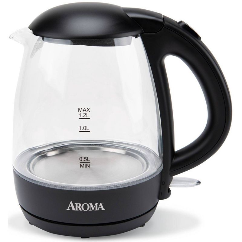 slide 1 of 5, Aroma 1.2L Glass Kettle: Electric Water Boiler with LED Indicator, Automatic Shut-Off, Boil Dry Protection, 1500W, 1.2 liter