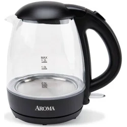 Aroma 1.2L Glass Kettle: Electric Water Boiler with LED Indicator, Automatic Shut-Off, Boil Dry Protection, 1500W
