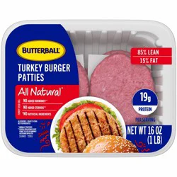 Butterball All Natural Fresh 85/15 Turkey Burger Patties - 16oz/4ct