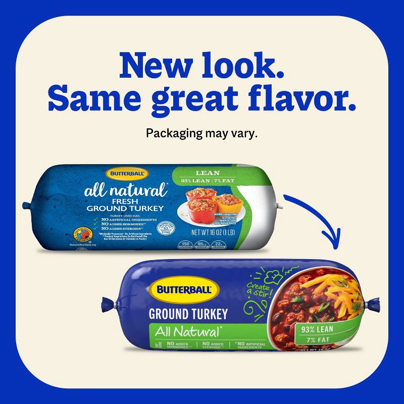 slide 3 of 8, Butterball All Natural Fresh 93/7 Ground Turkey Roll - 16oz, 16 oz
