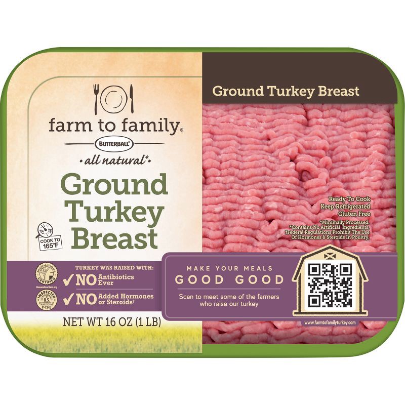 slide 1 of 3, Butterball Farm to Family Ground Turkey Breast - 16oz, 16 oz