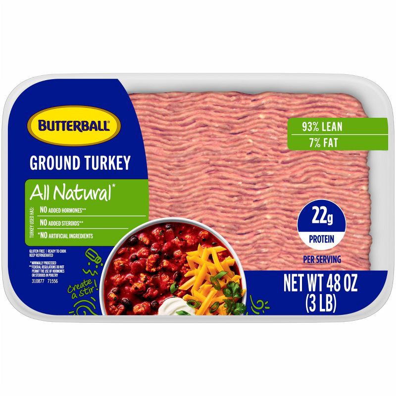 slide 1 of 8, Butterball All Natural Fresh 93/7 Ground Turkey - 48oz, 48 oz
