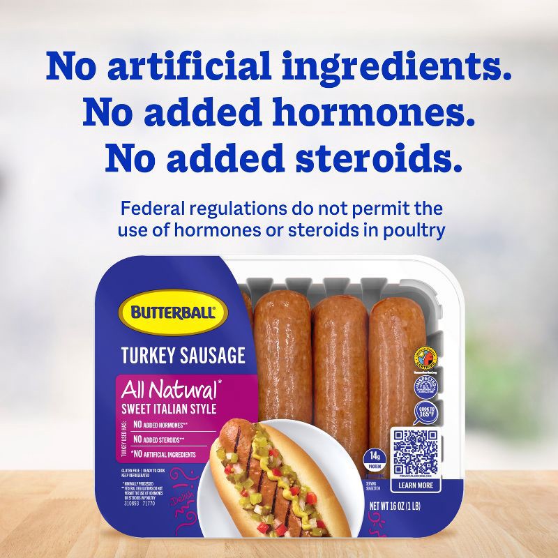 slide 5 of 6, Butterball All Natural Sweet Italian Style Lean Turkey Sausage - 16oz, 16 oz