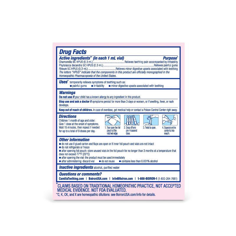 slide 4 of 10, Boiron Camilia Teething Drops for Daytime and Nighttime Relief of Painful or Swollen Gums and Irritability in Babies - 30ct, 30 ct