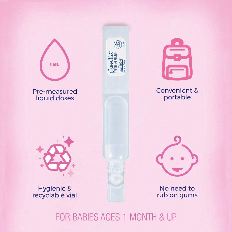 slide 5 of 10, Boiron Camilia Teething Drops for Daytime and Nighttime Relief of Painful or Swollen Gums and Irritability in Babies - 30ct, 30 ct