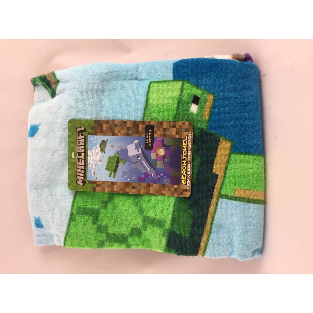 slide 2 of 3, Swimming Around Beach Towel Blue - Minecraft, 1 ct