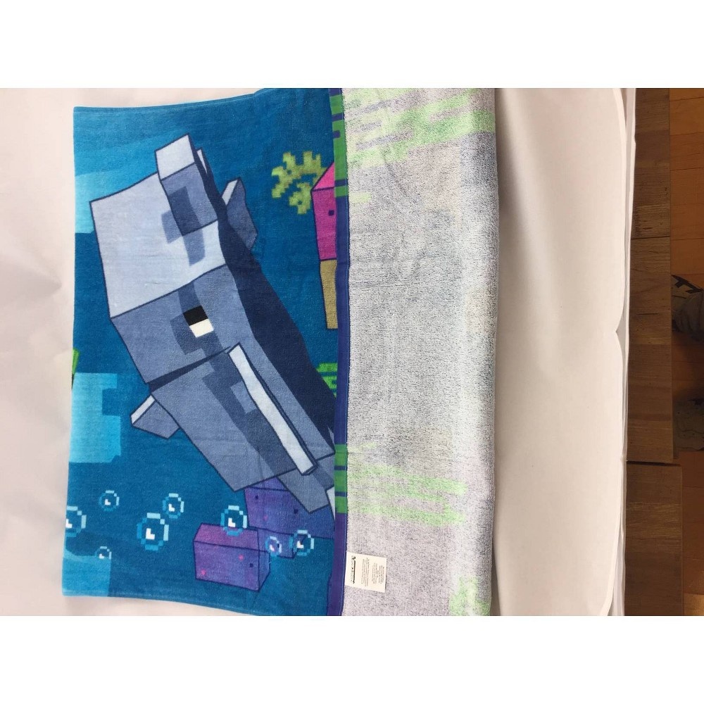 slide 3 of 3, Swimming Around Beach Towel Blue - Minecraft, 1 ct