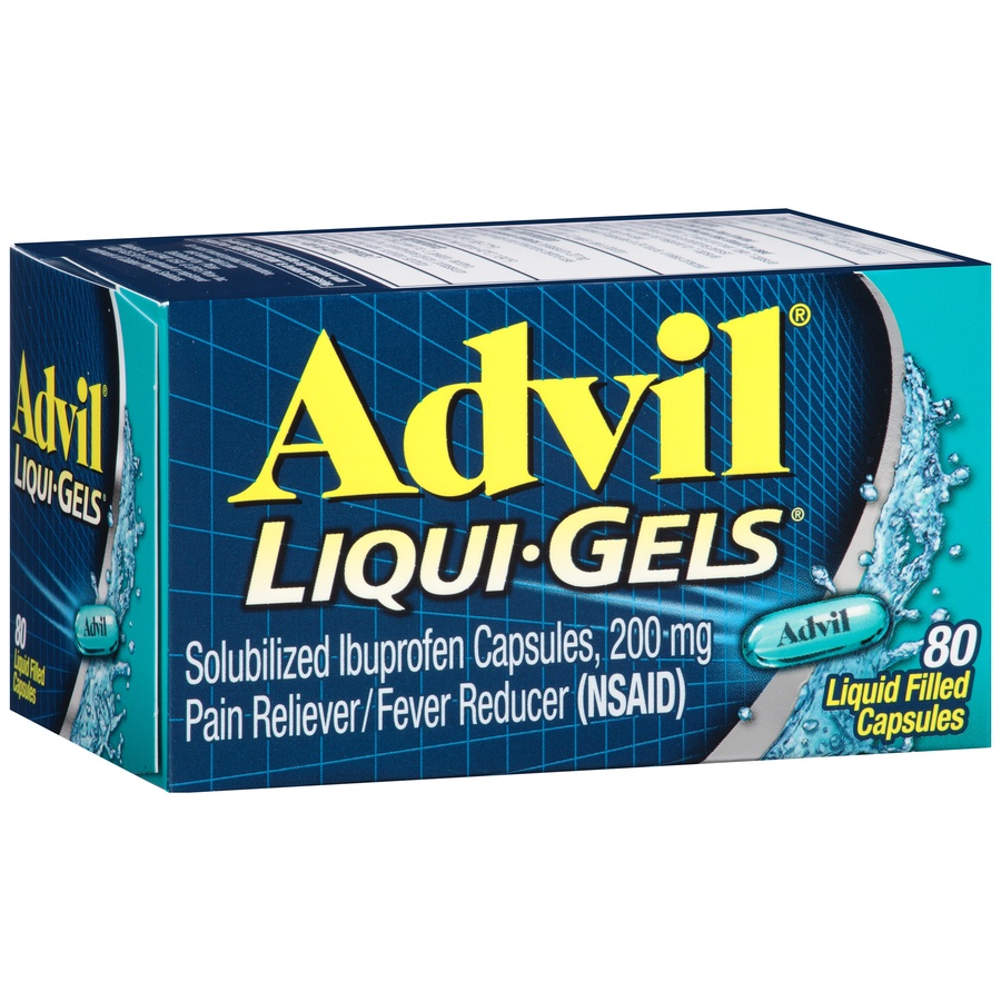slide 3 of 7, Advil Liqui-Gels Pain Reliever and Fever Reducer, Ibuprofen 200mg for Pain Relief - 80 Liquid Filled Capsules, 80 ct