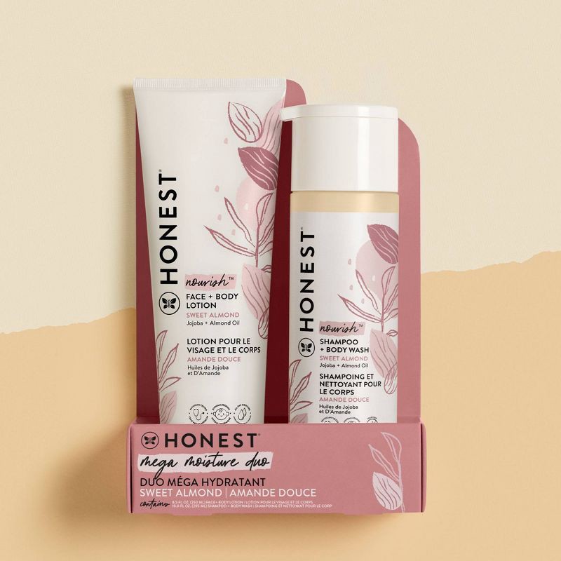 slide 4 of 5, The Honest Company Nourish Shampoo + Body Wash and Lotion Duo - Sweet Almond - 18.5 fl oz, 18.5 fl oz