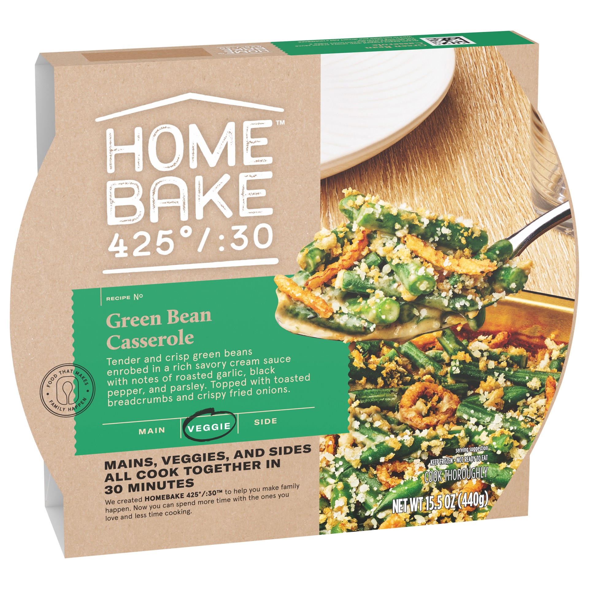 slide 3 of 5, Homebake 425/:30 HomeBake 425°/:30 Green Bean Casserole Frozen Side Dish, 15.5 oz Box (Frozen), 15.9 oz