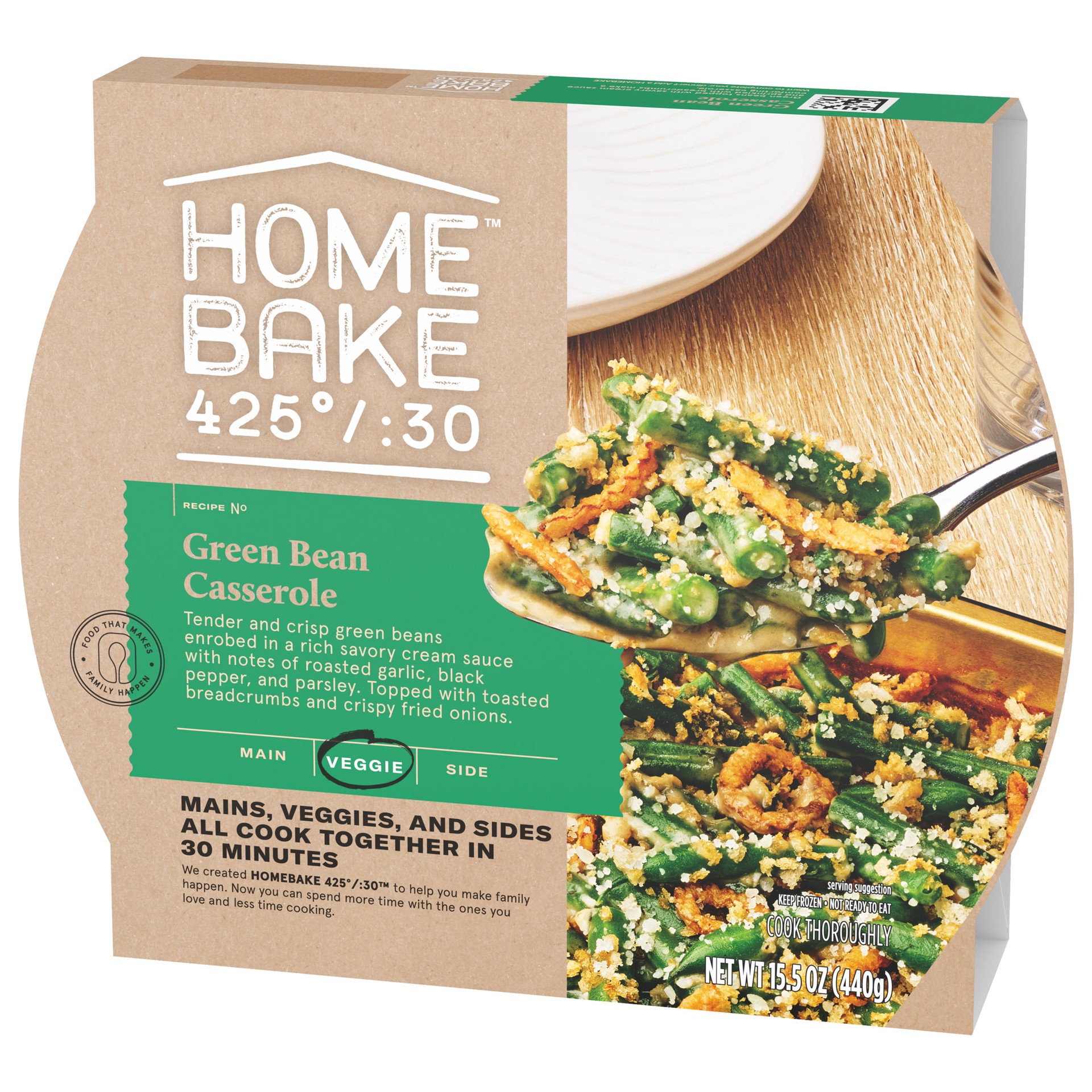slide 4 of 5, Homebake 425/:30 HomeBake 425°/:30 Green Bean Casserole Frozen Side Dish, 15.5 oz Box (Frozen), 15.9 oz