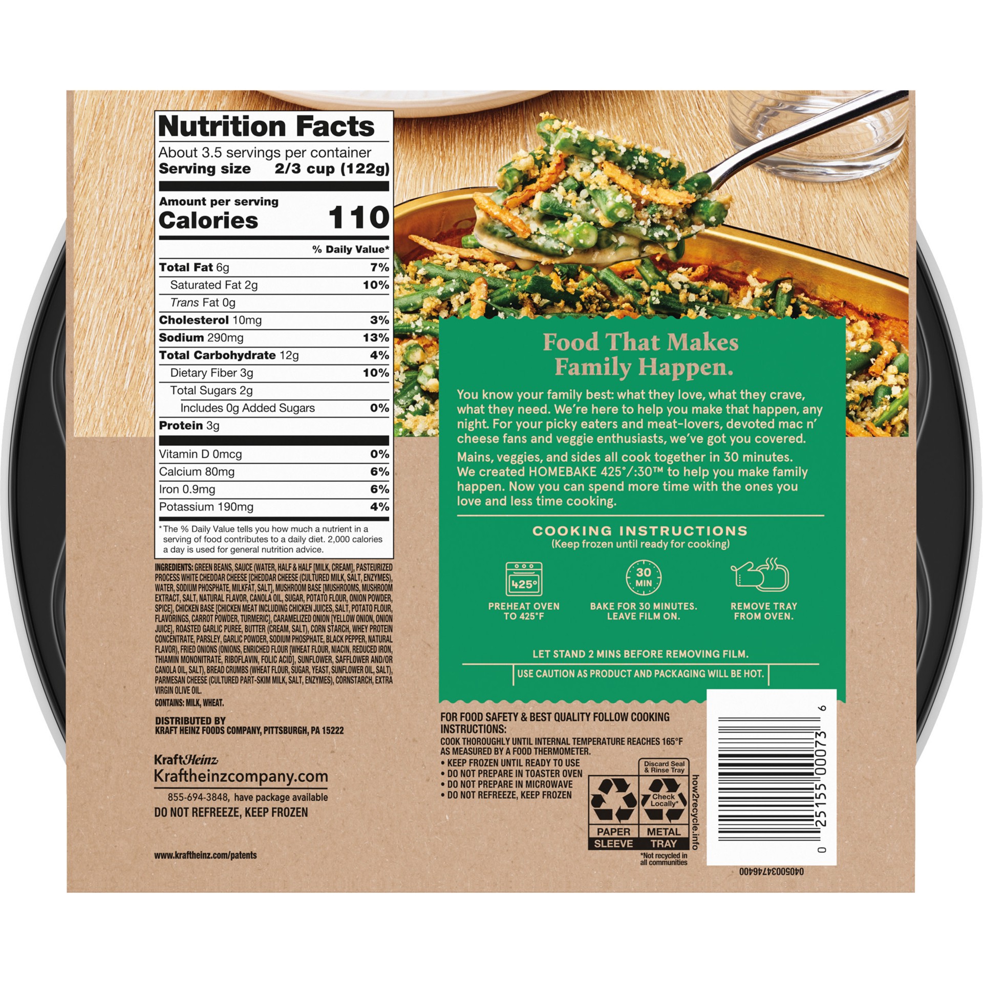 slide 2 of 5, Homebake 425/:30 HomeBake 425°/:30 Green Bean Casserole Frozen Side Dish, 15.5 oz Box (Frozen), 15.9 oz