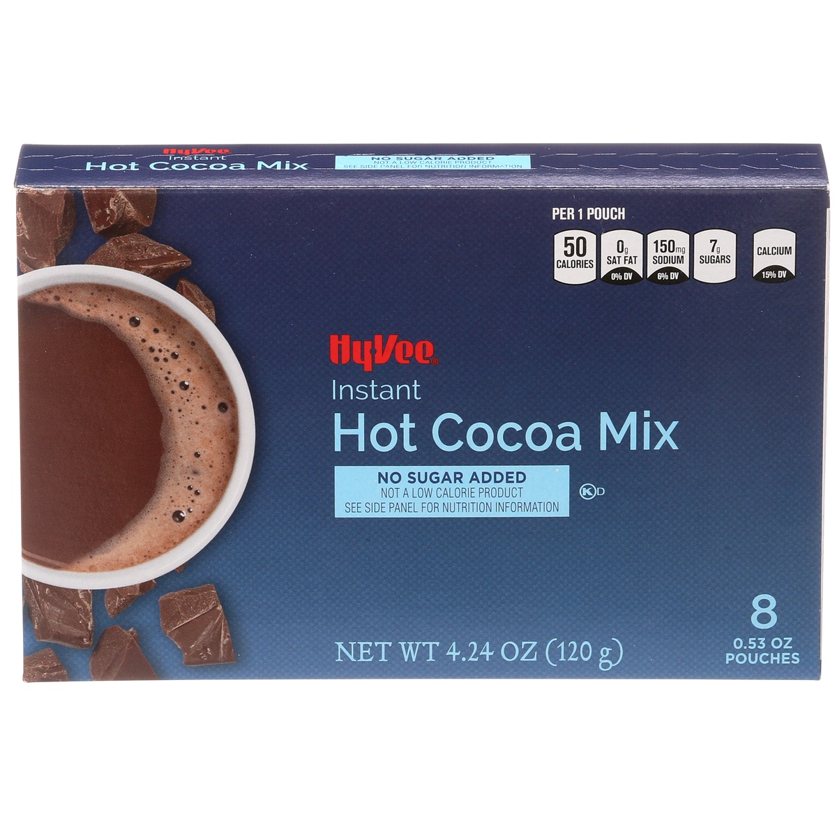 slide 1 of 1, Hy-vee Hot Cocoa No Sugar Added Instant Mix - 8 ct; 0.53 oz, 8 ct; 0.53 oz