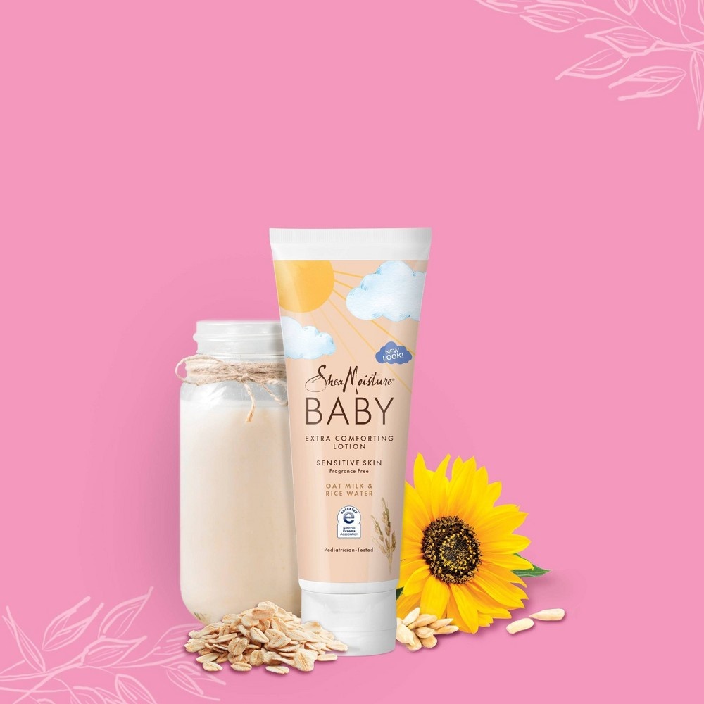 slide 4 of 4, SheaMoisture Baby Lotion Oat Milk & Rice Water Extra Comforting Fragrance Free for Sensitive Skin - 8 fl oz, 8 fl oz