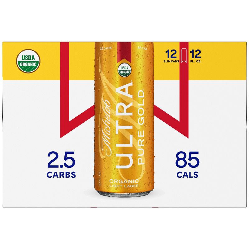 slide 3 of 9, Michelob Ultra Pure Gold Organic Light Beer - 12pk/12 fl oz Slim Cans, 12 ct; 12 fl oz