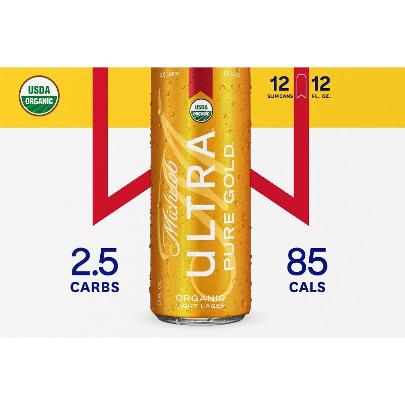 slide 4 of 9, Michelob Ultra Pure Gold Organic Light Beer - 12pk/12 fl oz Slim Cans, 12 ct; 12 fl oz