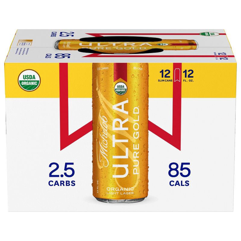 slide 5 of 9, Michelob Ultra Pure Gold Organic Light Beer - 12pk/12 fl oz Slim Cans, 12 ct; 12 fl oz