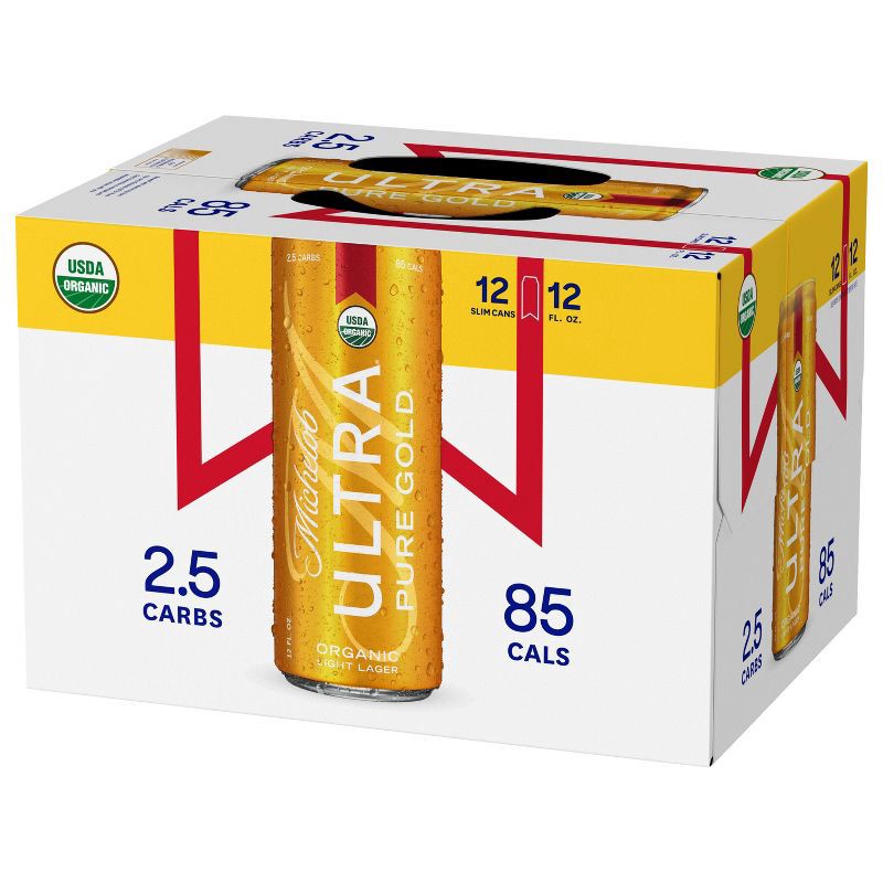 slide 6 of 9, Michelob Ultra Pure Gold Organic Light Beer - 12pk/12 fl oz Slim Cans, 12 ct; 12 fl oz