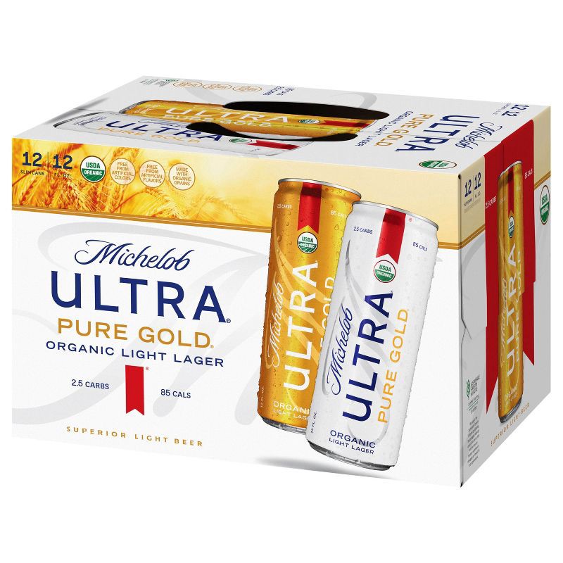 slide 8 of 9, Michelob Ultra Pure Gold Organic Light Beer - 12pk/12 fl oz Slim Cans, 12 ct; 12 fl oz