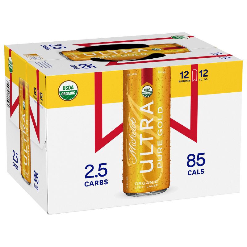 slide 1 of 9, Michelob Ultra Pure Gold Organic Light Beer - 12pk/12 fl oz Slim Cans, 12 ct; 12 fl oz