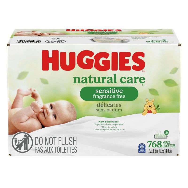 slide 2 of 10, Huggies Natural Care Sensitive Unscented Baby Wipes- 12 pack (768ct total wipes), 12 ct, 768 ct