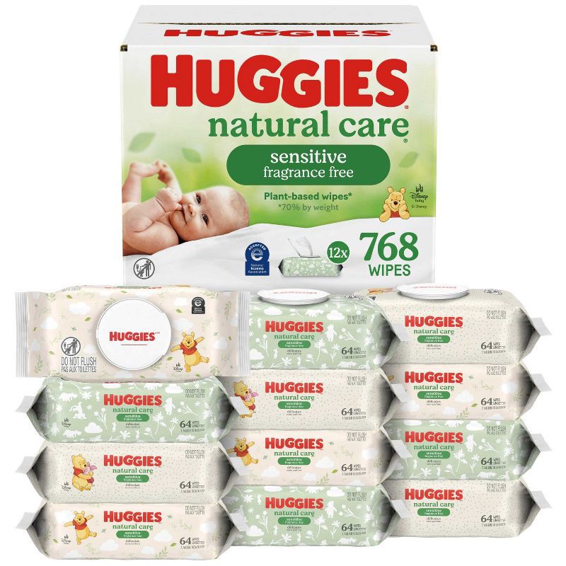 slide 1 of 11, Huggies Natural Care Sensitive Unscented Baby Wipes- 12 pack (768ct total wipes), 12 ct, 768 ct