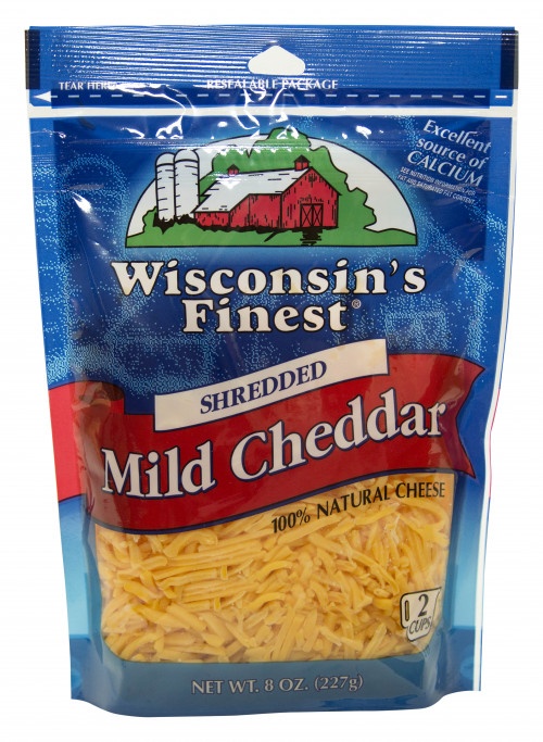 slide 1 of 1, Wisconsin's Finest Shredded Mild Cheddar Cheese, 8 oz