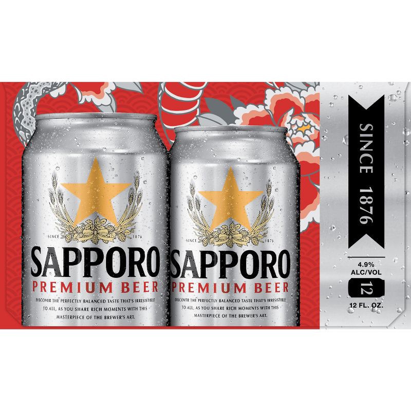 slide 3 of 4, Sapporo Premium Beer - 12pk/12 fl oz Cans, 12 ct; 12 fl oz