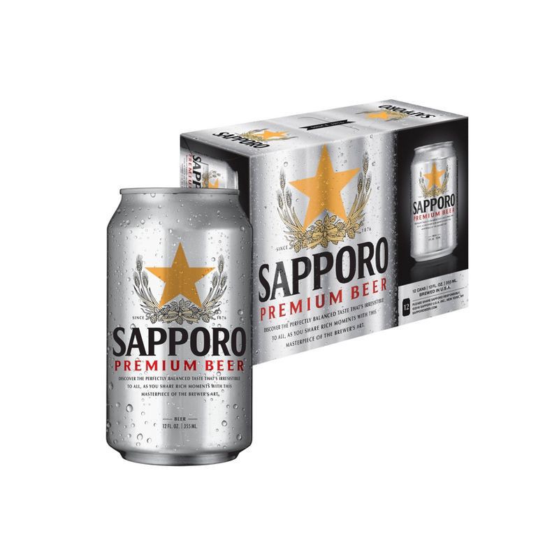 slide 1 of 2, Sapporo Premium Beer - 12pk/12 fl oz Cans, 12 ct; 12 fl oz