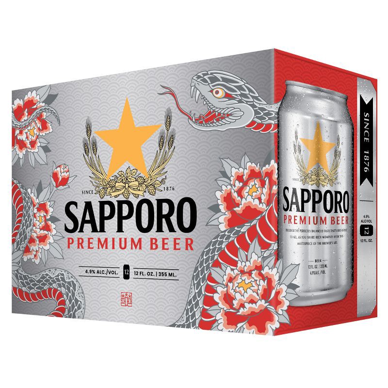 slide 1 of 4, Sapporo Premium Beer - 12pk/12 fl oz Cans, 12 ct; 12 fl oz