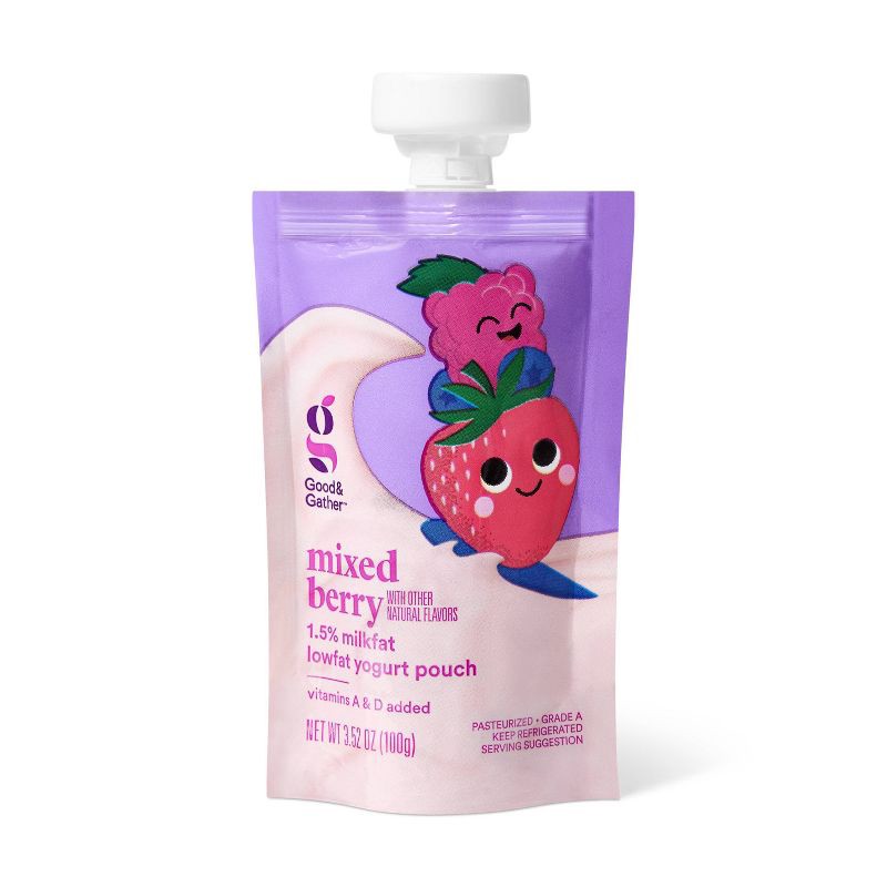 slide 2 of 4, Mixed Berry Lowfat Kids' Yogurt - 4ct/3.5oz Pouches - Good & Gather™, 4 ct; 3.5 oz