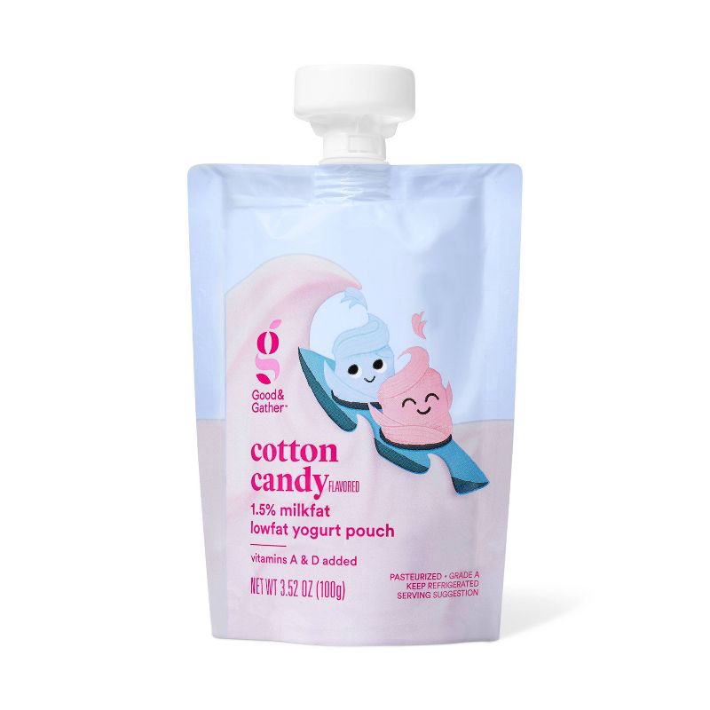 slide 2 of 4, Cotton Candy Lowfat Kids' Yogurt - 4ct/3.5oz Pouches - Good & Gather™, 4 ct; 3.5 oz