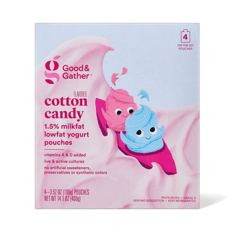 slide 1 of 4, Cotton Candy Lowfat Kids' Yogurt - 4ct/3.5oz Pouches - Good & Gather™, 4 ct; 3.5 oz