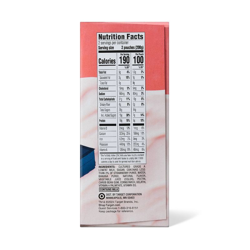 slide 2 of 4, Strawberry Banana Lowfat Kids' Yogurt - 4ct/3.5oz Pouches - Good & Gather™, 4 ct; 3.5 oz