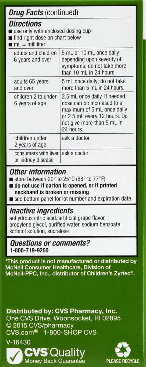 slide 3 of 4, CVS Health Cetirizine Hydrochloride Oral Solution 1 Mg, Grape Flavor, 4 Oz, 4 oz