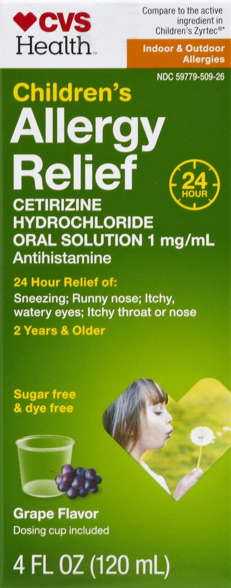 slide 1 of 4, CVS Health Cetirizine Hydrochloride Oral Solution 1 Mg, Grape Flavor, 4 Oz, 4 oz