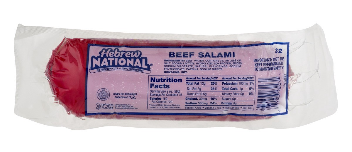 slide 1 of 9, Hebrew National Beef Salami Bullet, 2 lb